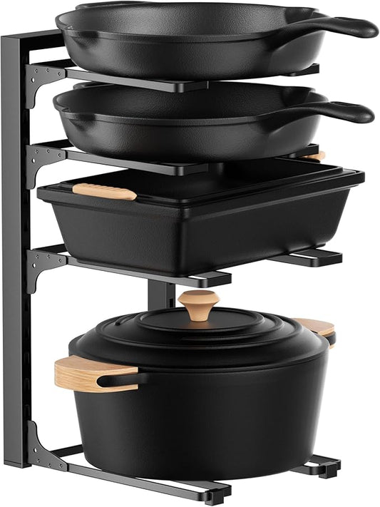 MUDEELA Pots and Pans Organizer under Cabinet 15.75" Tall, 4-Tier Heavy Duty Pan Organizers inside Cabinet Kitchen Storage, Adjustable Pot Rack Holds up to 44 LB Cast Iron Skillets Shallow Cookware by MUDEELA