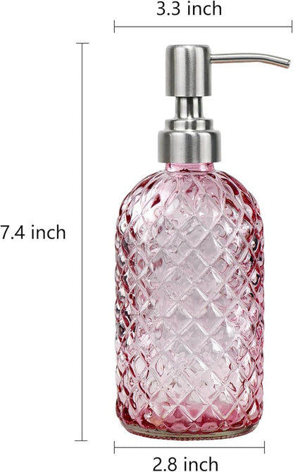 16 oz Soap Dispenser with 304 Rustproof Stainless Steel Pump, Kitchen, Bathroom Refillable Glass Liquid Soap Dispenser for Hand Soap, Soap, Lotion. (Pink-2pack) - Image 3
