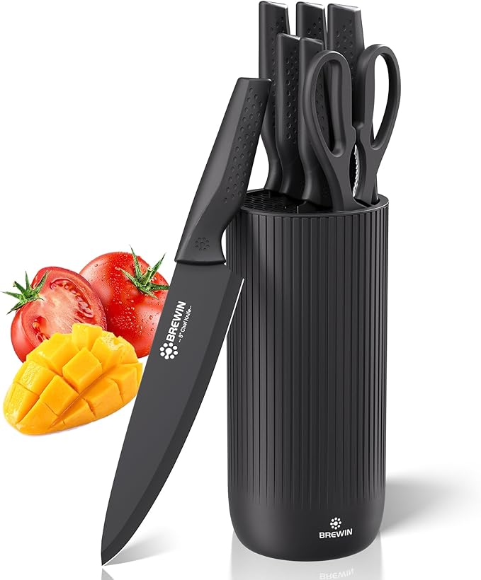 Brewin Knife Set, Kitchen Knife Set, Knives Set for Kitchen, Universal Knife Block, Utility Knife Block Set, New Home Essentials, Apartment Essentials, Dishwasher Safe by EnjoyEveryCutWithBrewin