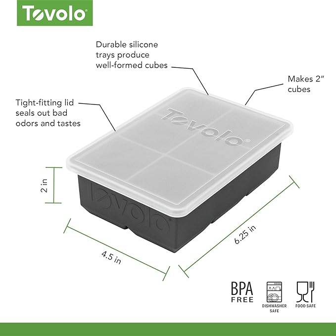 Tovolo Large 2” King Cube Ice Tray with Lid Charcoal Gray Ice Cube Trays for Whiskey Cocktails Smoothies, Big Square Ice Cube Mold Silicone Freezer Tray for Perfect Cubes BPA Free Dishwasher Safe - Image 5