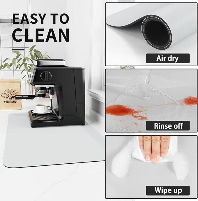HotLive Coffee Mat - Absorbent Hide Stain Rubber Backed Dish Drying Mat for Kitchen Counter - Bar Mats for Countertops Accessories Fit Under Coffee Maker Espresso Machine - Image 4