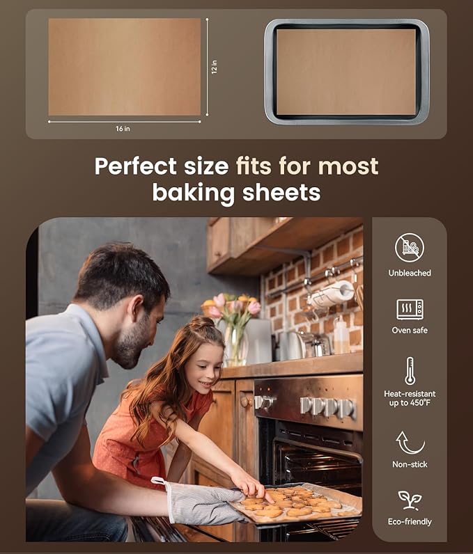 Parchment Paper Sheets, 12 x 16 IN Unbleached Baking Parchment Sheets, Precut Non-Stick Parchment Paper for Baking Grilling Air Fryer Steaming Bread Cake Cookie - 120 Count - Image 3