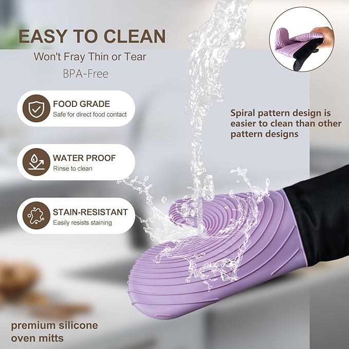 Silicone Oven Mitts-13.6 in Extended Oven Mitts Heat Resistant 500F, Oven Gloves with Soft Liner Good Grippy BPA-Free Easy to Clean Flexible-Oven Mits Set for Cooking Baking Grilling BBQ - Image 7