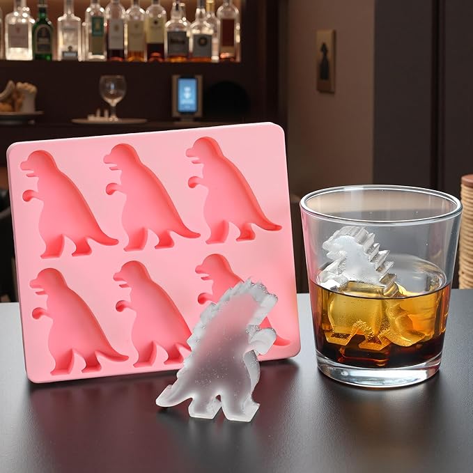 Monster Ice Mold, Dinosaur Ice Cube Tray, Homemade Flavored Frozen Large Silicone Cube Mold Maker, 6 Giant Whiskey