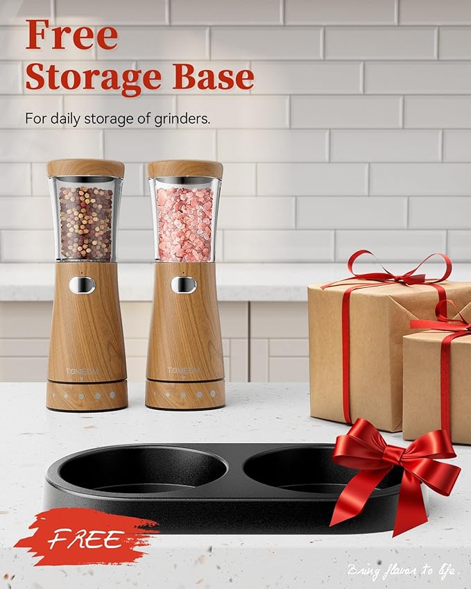 Electric Salt and Pepper Grinder Set with Storage Base, Stainless Steel Rechargeable Salt and Pepper Grinder Set with 4.5 oz Large Capacity, 1.8" Wide Mouth, Adjustable Coarseness, Ideal for Kitchen - Image 9