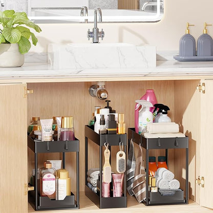 Simple Trending 3 Pack Under Sink Organizer, Pull-Out Cabinet Organizer Drawer, 2 Tier Multi-Purpose Slide Out Storage Shelf for Kitchen Bathroom, Black - Image 6