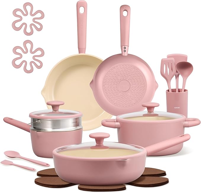 CAROTE 21pcs Cookware Set Nonstick Pots and Pans Set, Ceramic Cookware Set Induction Cookware, Non toxic Healthy Non Stick Kitchen Cooking Set, PFAS PTFE Free by CAROTE