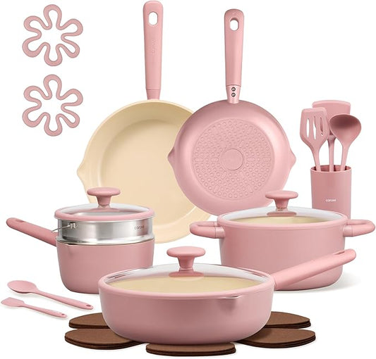 CAROTE 21pcs Cookware Set Nonstick Pots and Pans Set, Ceramic Cookware Set Induction Cookware, Non toxic Healthy Non Stick Kitchen Cooking Set, PFAS PTFE Free by CAROTE
