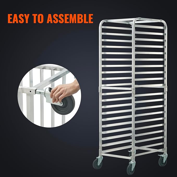 VEVOR Bun Pan Rack, 20-Tier Commercial Bakery Racks with Brake Wheels, Aluminum Racking Trolley Storage for Half & Full Sheet, Speed Rack For Kitchen Home, Bread Baking Equipment, 26"L x 20.4"W x 70"H - Image 5