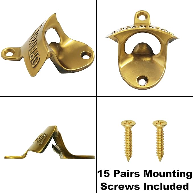 15 PCS Aged Gold Bottle Opener Wall Mounted Beer Cap Opener Mountable Bulk for Table Craft - Image 5