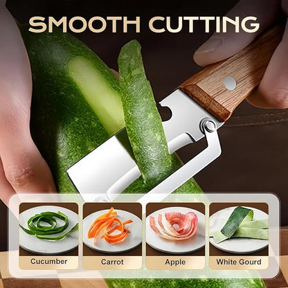2Pcs Multifunctional Vegetable Peeler for Kitchen, 2-in-1 Stainless Steel Vegetable Peeler with Wooden Handle and Bottle Opener, Stainless Steel Blade, Non-Slip Kitchen Vegetable and Fruit Peeler - Image 4