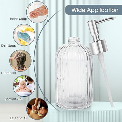 Topsky Stripe Glass Soap Dispenser with Plastic Pump, 400ml Liquid Hand Soap Dispenser, Rustproof Pump for Kitchen & Bathroom, Great for Lotions, Essential Oil, Liquid Soaps,Transparent - Image 7