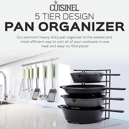Cuisinel Heavy Duty Pots and Pans Organizer Rack - 12.2"-Inch Tall - 5 Tier Rack - Holds 50 LB - Cast Iron Skillets, Griddles, Shallow Cookware - Space Saving Kitchen Storage - No Assembly Required - Image 4