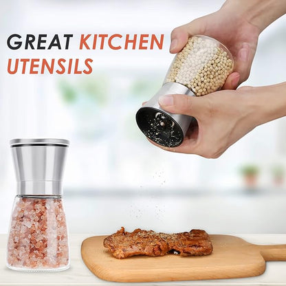 Ebaco Salt and Pepper Grinder Set - Refillable Grinder Adjustable Coarseness of Pepper Salt Spice Stainless Steel Mills Glass 6oz（2 Pack） - Image 6