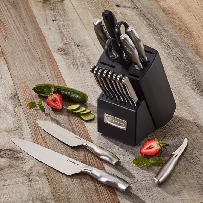 CUISINART Block Knife Set, 17pc Cutlery Knife Set with Steel Blades for Precise Cutting, Lightweight, Stainless Steel, Durable & Dishwasher Safe, C77SS-17P - Image 2