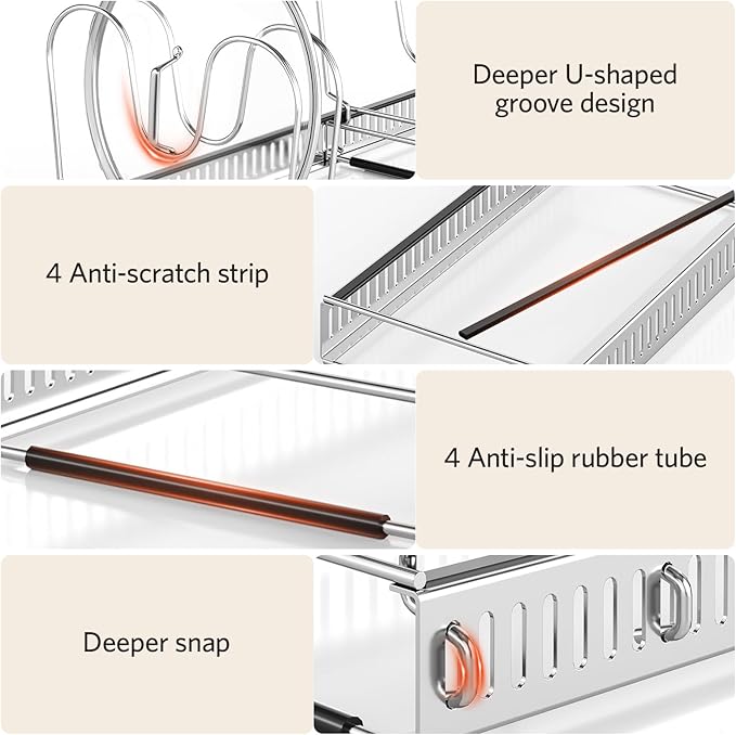 ORDORA Pots and Pans Organizer under Cabinet with Pan Holder: Expandable 11.8"-22.8" Kitchen Cabinet Organizer Rack, 12 Adjustable Dividers Storage for Cookie Sheets, Cutting Boards & Lid, Silver - Image 3