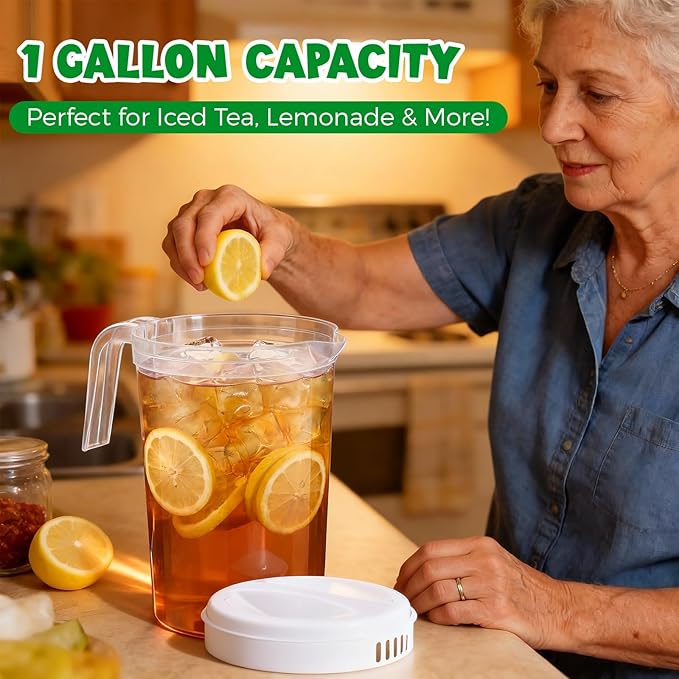 6 Pcs 4 Quart / 1 Gallon Plastic Pitchers with Lids Iced Tea Pitchers Drink Container with Twist Cover Tea Jug for Fridge Water Juice and Fridge Storage, Dishwasher and Freezer Safe