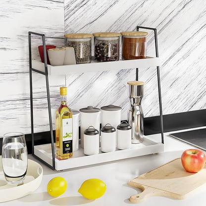 Countertop Coffee Station Organizer, 2 Tier Large Coffee Bar Organizer for Accessories Storage, Stable Metal Wooden Shelf Syrups Holder Condiments Rack - Image 9