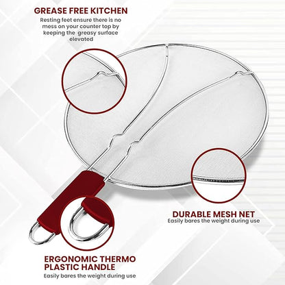13" Grease Splatter Screen for Cooking | Stainless Steel Oil Splatter Guard and Ultra-Fine Mesh Protects Skin from Burns | TPR Tight-Grip Handle (Red) - Image 4