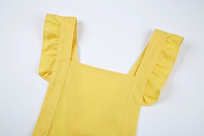 Hyzrz Retro Adjustable Ruffle Aprons with Pockets for Women Girls Vintage Cross Back Pinafore Dress Maid Costume Apron