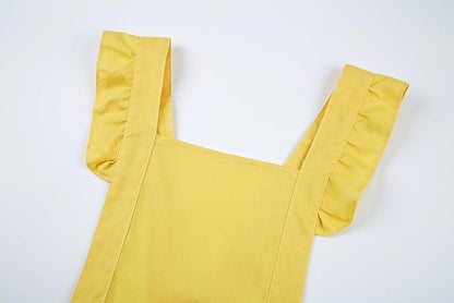 Hyzrz Retro Adjustable Ruffle Aprons with Pockets for Women Girls Vintage Cross Back Pinafore Dress Maid Costume Apron