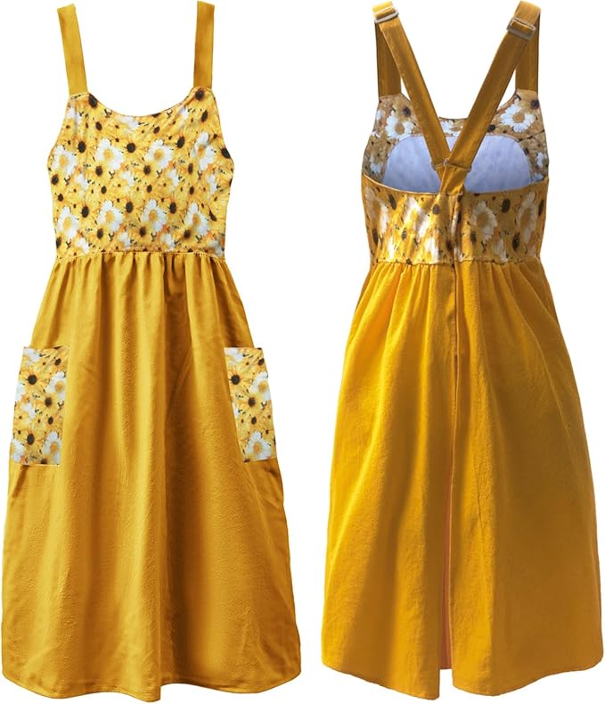 Uaussi Cotton Linen Apron Cross Back Work Apron for Women with Pockets Pinafore Dress X Cross Halter Apron for Chef Gardening by Uaussi