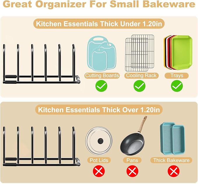 Fikoksol Cutting Board Organizer and Baking Sheet Rack, [2-Pack] Black Heavy Duty Metal Cookie Sheet Organizer for Cutting Board Storage & Plate Holder for Cabinet, Tray Dividers for Cabinets - Image 4