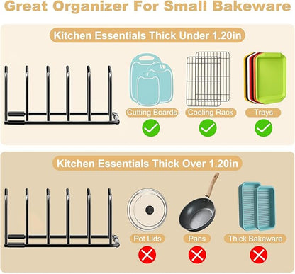 Fikoksol Cutting Board Organizer and Baking Sheet Rack, [2-Pack] Black Heavy Duty Metal Cookie Sheet Organizer for Cutting Board Storage & Plate Holder for Cabinet, Tray Dividers for Cabinets - Image 4