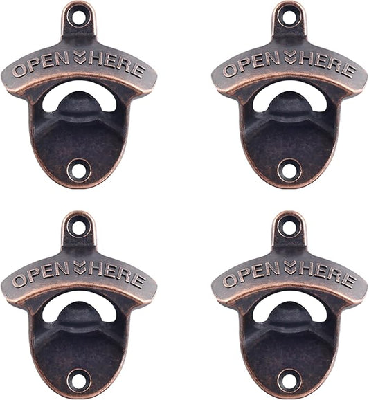 Aged Style Wall Mounted Bottle Opener, Stainless Table Mount Cola Opener for Rustic Bar or Restaurant (Pack of 4) by Wallmountedbottleopener