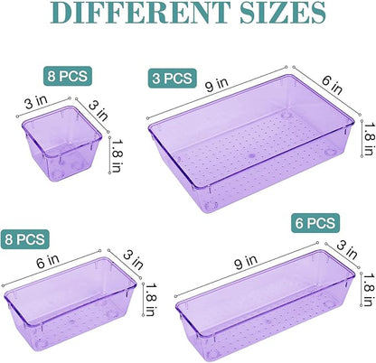 StorMiracle 25 PCS Drawer Organizer Set, 4 Varied Size Bathroom and kitchen Drawer cabinet organizer Trays, Clear Storage Bins for Makeup, Jewelry, Utensils and Gadgets， Purple - Image 2