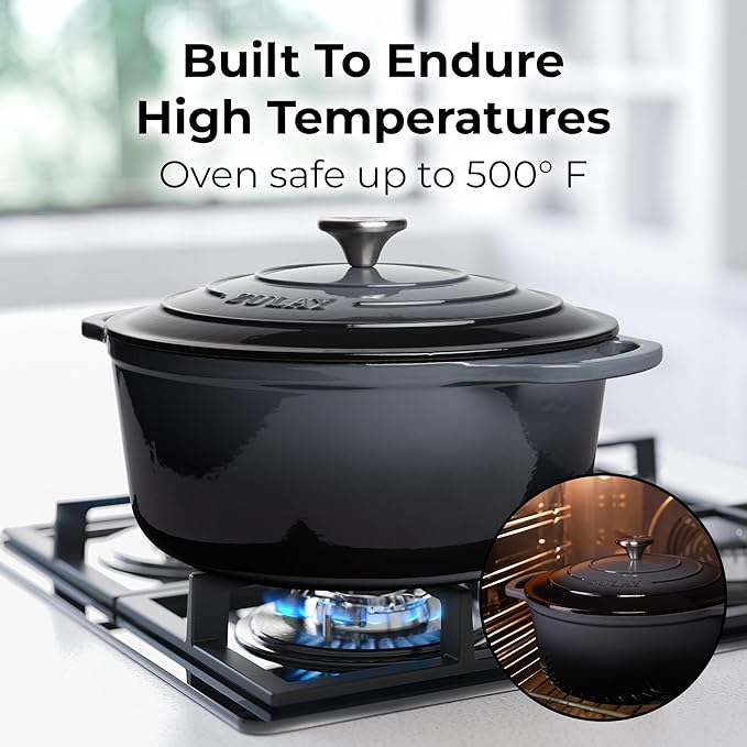 Zulay Kitchen 6 Quart Enameled Cast Iron Dutch Oven Pot with Lid – Premium Durability & Oven Safe up to 500°F – Heavy Duty Cookware Perfect for Bread Baking, Stews, Braising & Roasting – Gray - Image 2