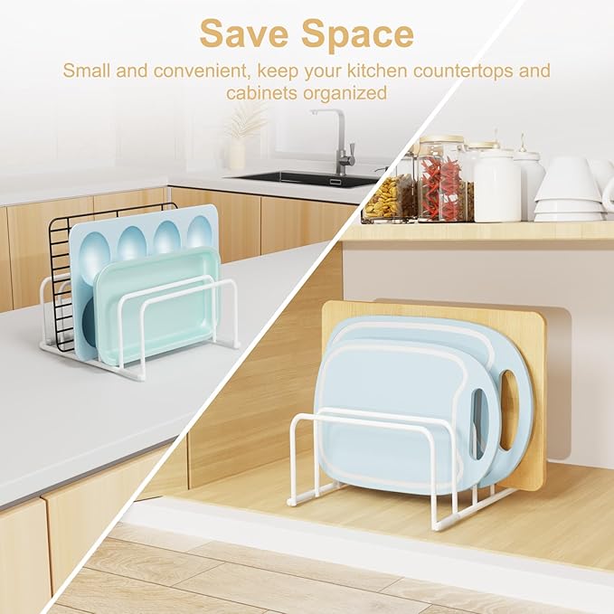 Fikoksol Cutting Board Organizer and Baking Sheet Rack, [2-Pack] White Heavy Duty Metal Cookie Sheet Organizer for Cutting Board Storage & Plate Holder for Cabinet, Tray Dividers for Cabinets - Image 2