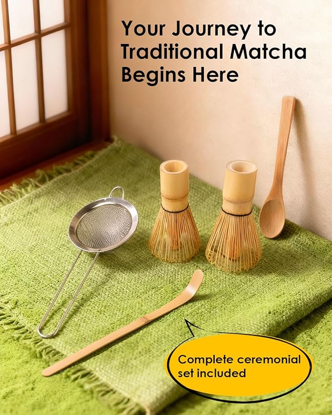 Bamboo Matcha Whisk Set with 2-pack 100% Natural Bamboo matcha Whisk,Sifter,Tea Scoop and Tea Spoon，Handcrafted Traditional Japanese Chasen, Matcha Kit for Authentic Matcha Tea Preparation - Image 7