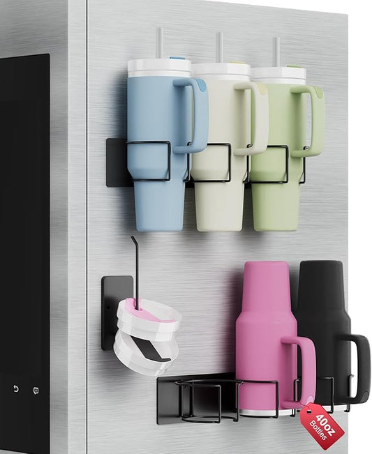 Arctiiro Magnetic Stanley Cup Holder for Refrigerator, Water Bottle Organizer for Stanley 40 oz with Tumbler Lid Organizer, Kitchen Pantry Organizers and Storage for Stanley Cup Accessories