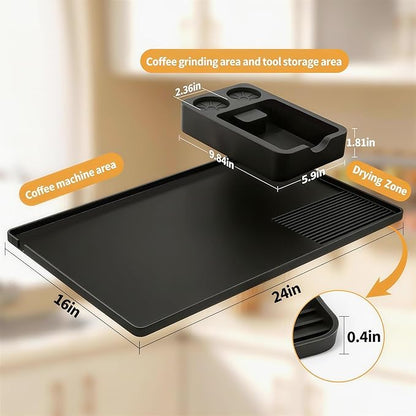 Silicone Coffee Mat and Espresso Tamping Mat, Detachable Espresso Coffee Bar Accessories, Coffee Bar Mat Suitable for Use Under coffee Maker, Dish Drying Mat for Kitchen Countertop Protector Mat,Black
