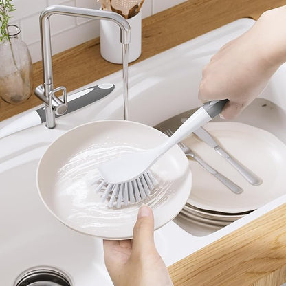 Amazer Dish Brush with Handle, 2 Pack Kitchen Scrub Brushes for Cleaning, Dish Scrubber with Stiff Bristles for Sink, Pots, Pans (Grey+Grey) - Image 6