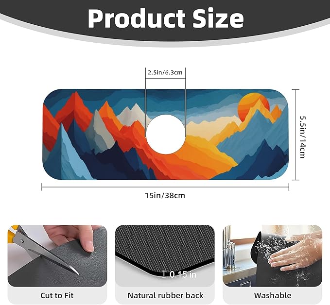Colorful Mountains Sunset Dish Drying Mat for Kitchen Counter, 16"x18" Microfiber Absorbent Fast Dry Mat, 2Pcs Dish Mat Faucet Mats Sets, Large Drying Kitchen Mat Kitchen Drying Pad Coffee Bar Decor