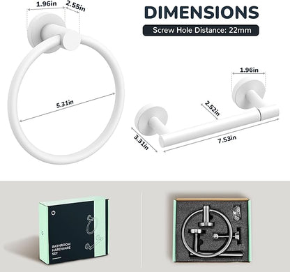FORIOUS Toilet Paper Holder Wall Mount, SUS304 Stainless Steel Double Post Pivoting Tissue Roll Holder and Hand Towel Ring Set for Bathroom, RV, Bathroom Hardware Accessories Set, White