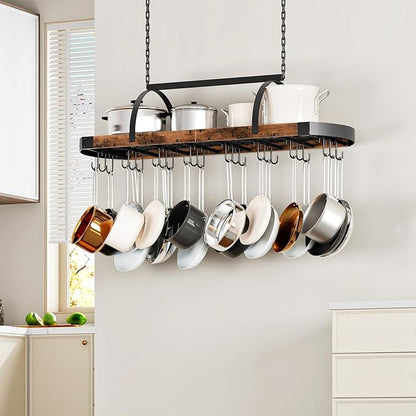 CHOEZON Hanging Pot Rack, Pot Hanger for Kitchen, Ceiling Mounted Pot Holder, Cookware Organizer with 24 S-Shaped Hooks, for Pot, Pan Storage, Space-Saving, Rustic Brown and Black TPR28BF - Image 8