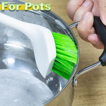Dish Scrubber Set, Kitchen Brush for Cleaning with Scraper Edge, Green Multi-Purpose Scrub Brush with Handle for Dishes,Sink,Pots,Pans,Shower,Tile,Tubs - 3 Pack - Image 5