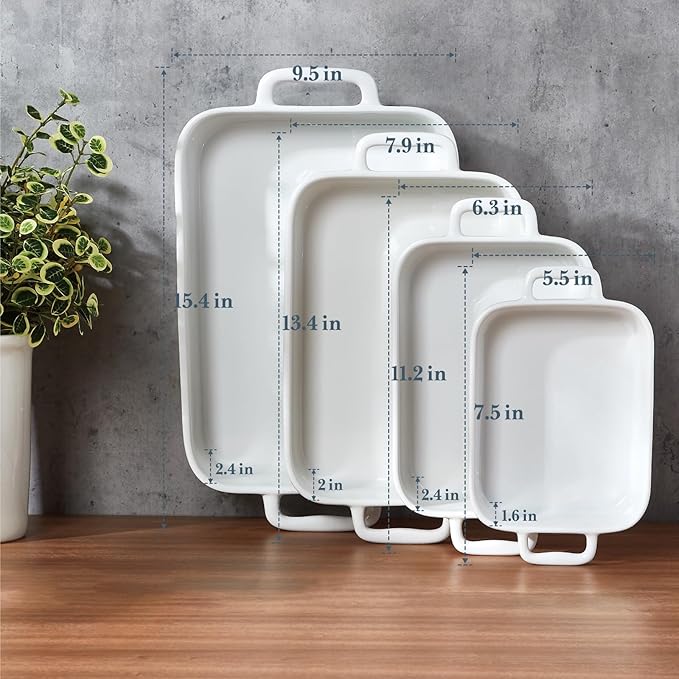ONEMORE Casserole Dishes for Oven,9.5"x15.4" Baking Dishes Set of 4,Ceramic Bakeware Sets with Handles for Cooking, Baking,Serving, Wedding and Gifting, Baking Pan White , Microwave & Dishwasher Safe(7.5"/11.2"/13.4"/15.4") - Image 3