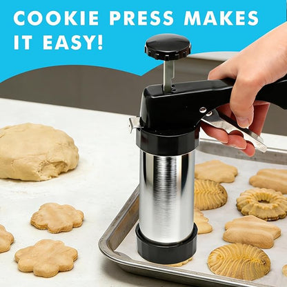Stainless Steel Cookies Press,Cookie Press Gun Kit with 13 Cookie Discs and 8 Piping Tips for DIY Various Cookies Maker - Image 2