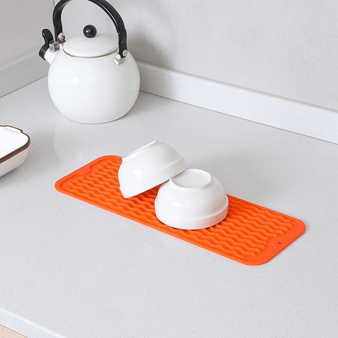 MicoYang Silicone Dish Drying Mat for Multiple Usage,Easy clean,Eco-friendly,Heat-resistant Silicone Mat for Kitchen Counter,Sink,Bar,Bottle,or Cup Orange M 17 inches x 6 inches - Image 8