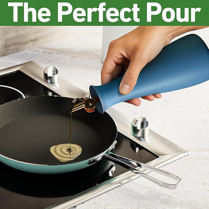 Ceramic Olive Oil Dispenser with Self-Closing Gold Spout - 530 ML Capacity Matte Blue Ceramic Oil Dispenser for Kitchen - Leak Proof EVOO Dispensing Bottle - Stylish, Ergonomic, Durable, Easy Pour - Image 5