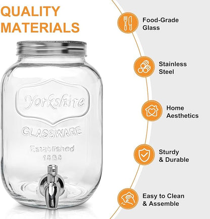 2 Gallon Glass Beverage Dispenser with Lid, Stainless Steel Spigot, Glass Drink Dispensers for Parties, Lemonade Dispenser With Ice Cylinder for Weddings, Party,Sun Tea Jar, Water Juice Dispensers - Image 3