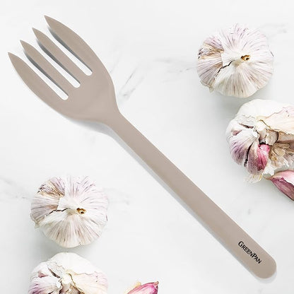 GreenPan Silicone Ultimate Fork, Mixing Stirring Serving, Cooking Kitchen Utensil, Flexible Rubber Nonstick Cookware, Rigid Steel Core, Heat-Resistant, Anti-Slip Handle BPA-Free Dishwasher Safe, Taupe - Image 2
