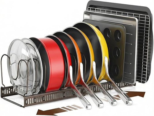 ORDORA Pots and Pans Organizer under Cabinet with Pan Holder: Expandable 11.8"-22.8" Kitchen Cabinet Organizer Rack, 12 Adjustable Dividers Storage for Cookie Sheets, Cutting Boards & Lid, Bronze by ORDORA