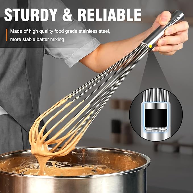 Walfos Whisk,17in Large Whisks, Heavy Duty Stainless Steel Wire Whisk Ideal For Beating Eggs, Blending Sauces, Mixing Batter. - Image 8
