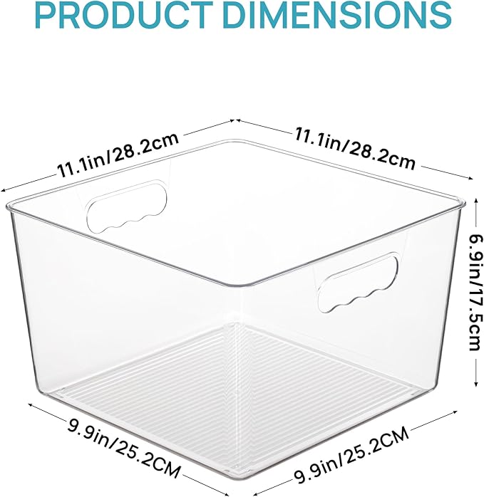 Vtopmart 8 Pack Extra Large Clear Plastic Storage Bins,11x11 Cube Acrylic Organizer Square Containers with Handle for Pantry,Closet,LaundryRoom,Kitchen,Bathroom,UnderSink Organization - Image 2