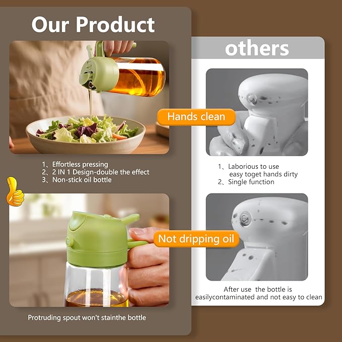 SWEET VIEW 2PCS Olive Oil Sprayer for Cooking, 16oz/470ml Glass Oil Dispenser/Pour Bottle, Kitchen Accessories, Kitchen Gadgets for Air Fryer, Salad, BBQ, with Stickers (Black,Green) - Image 6